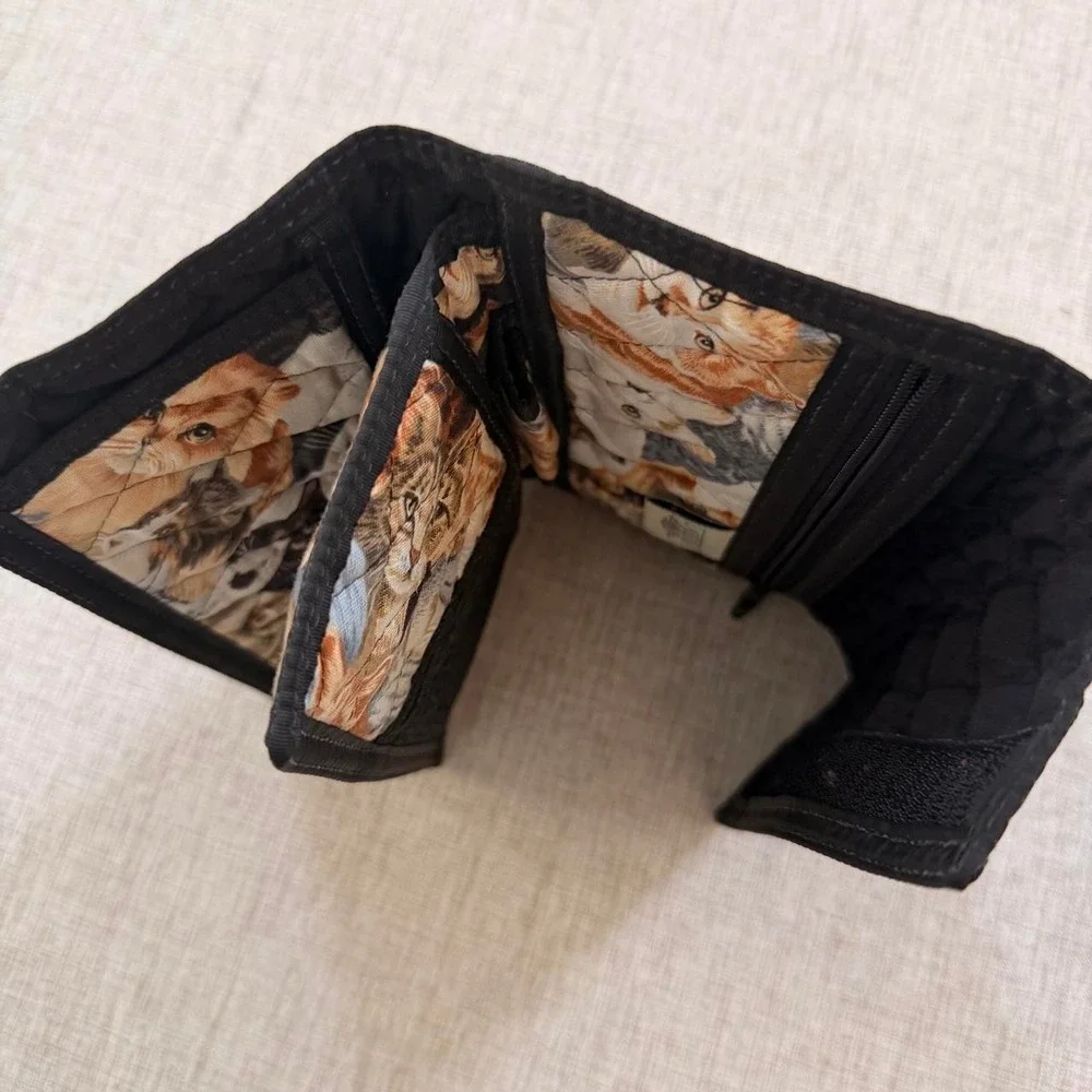 Vintage Cat quilted novelty wallet organizer pen holder multiple pouch pockets